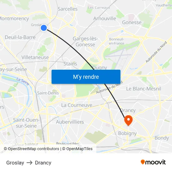 Groslay to Drancy map