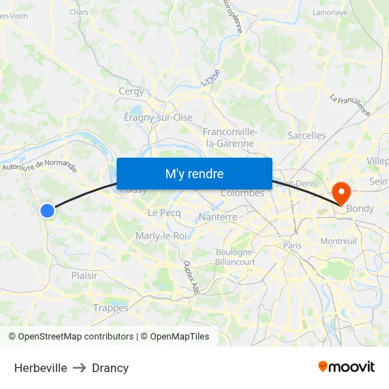 Herbeville to Drancy map