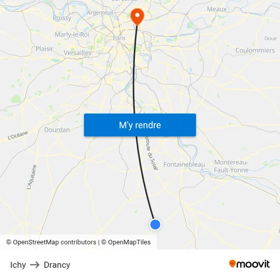 Ichy to Drancy map
