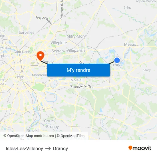 Isles-Les-Villenoy to Drancy map