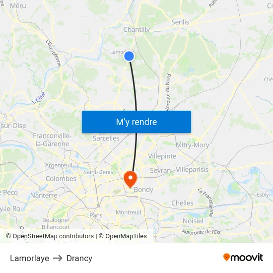 Lamorlaye to Drancy map