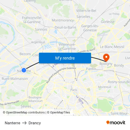 Nanterre to Drancy map