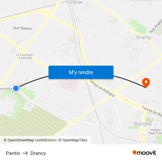 Pantin to Drancy map