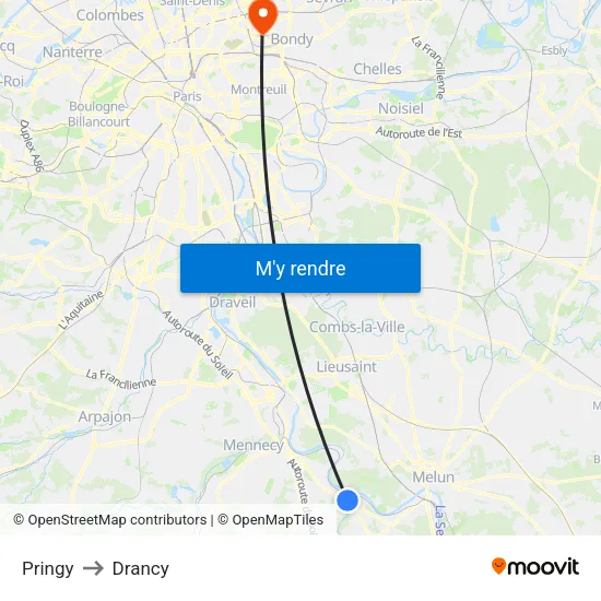 Pringy to Drancy map