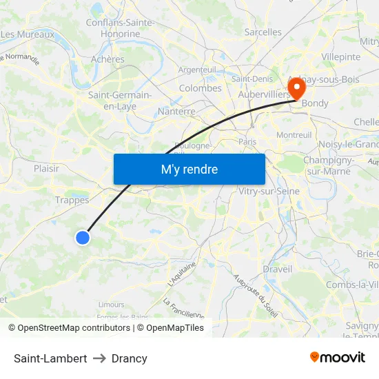 Saint-Lambert to Drancy map