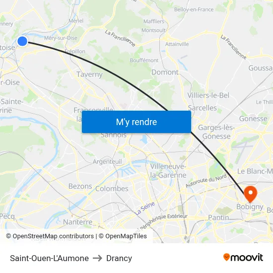 Saint-Ouen-L'Aumone to Drancy map