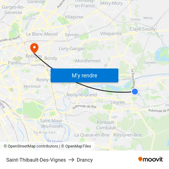Saint-Thibault-Des-Vignes to Drancy map