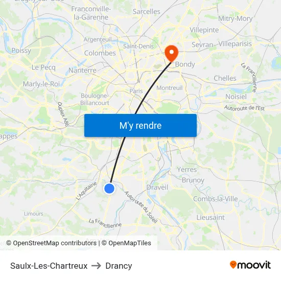 Saulx-Les-Chartreux to Drancy map