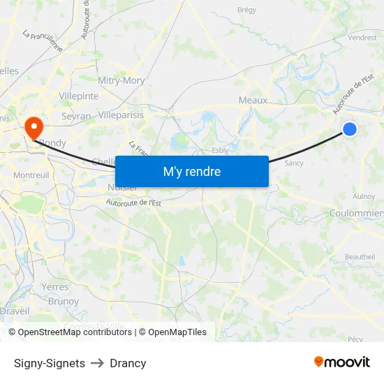 Signy-Signets to Drancy map