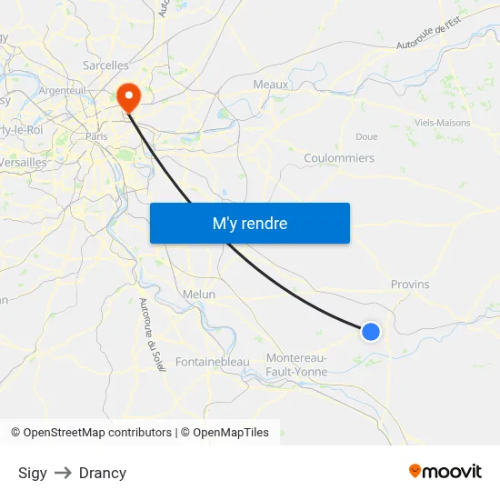 Sigy to Drancy map
