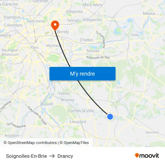 Soignolles-En-Brie to Drancy map