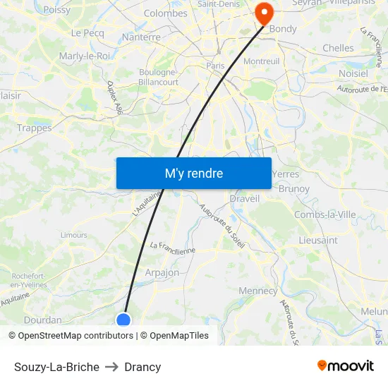 Souzy-La-Briche to Drancy map