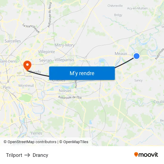 Trilport to Drancy map