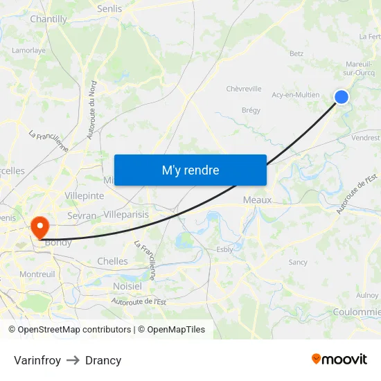 Varinfroy to Drancy map