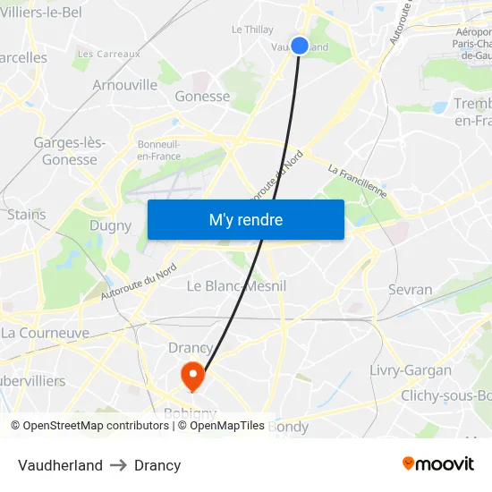 Vaudherland to Drancy map