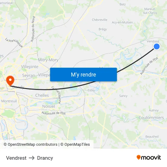 Vendrest to Drancy map