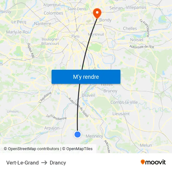 Vert-Le-Grand to Drancy map