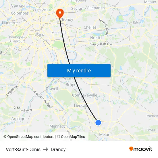 Vert-Saint-Denis to Drancy map
