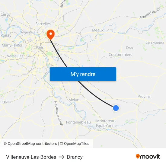 Villeneuve-Les-Bordes to Drancy map
