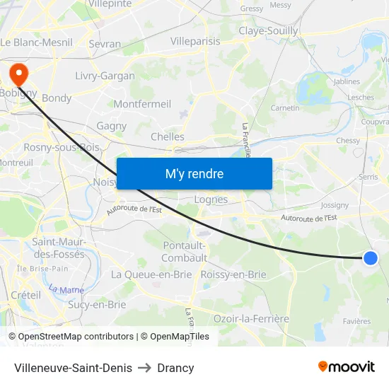 Villeneuve-Saint-Denis to Drancy map