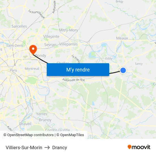 Villiers-Sur-Morin to Drancy map