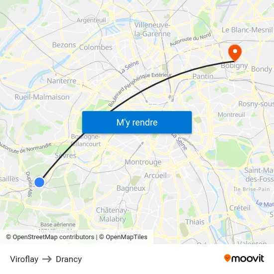 Viroflay to Drancy map