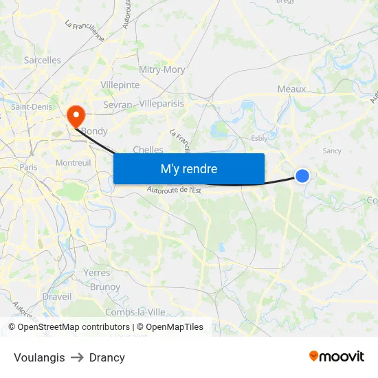 Voulangis to Drancy map