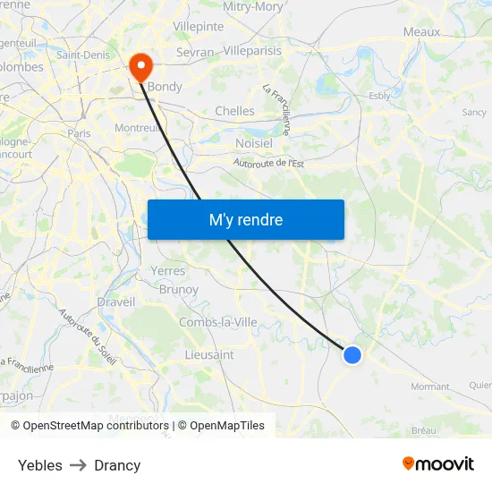Yebles to Drancy map
