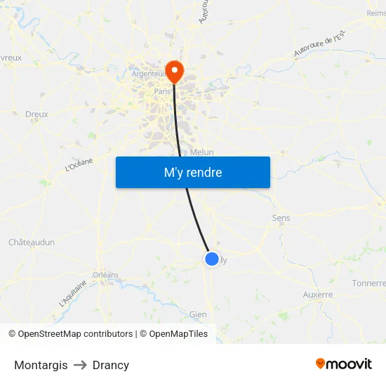 Montargis to Drancy map