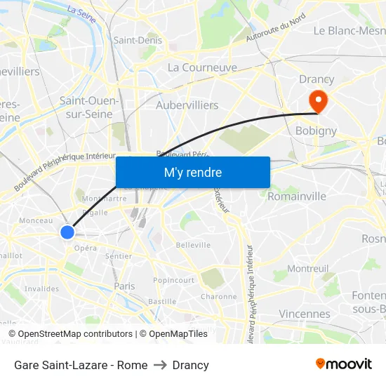 Gare Saint-Lazare - Rome to Drancy map