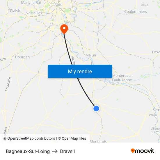Bagneaux-Sur-Loing to Draveil map
