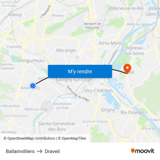Ballainvilliers to Draveil map