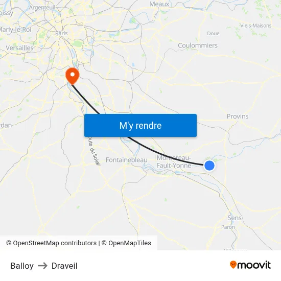 Balloy to Draveil map