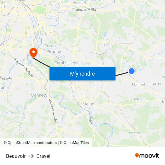 Beauvoir to Draveil map