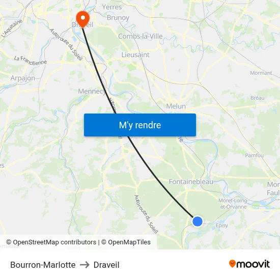 Bourron-Marlotte to Draveil map