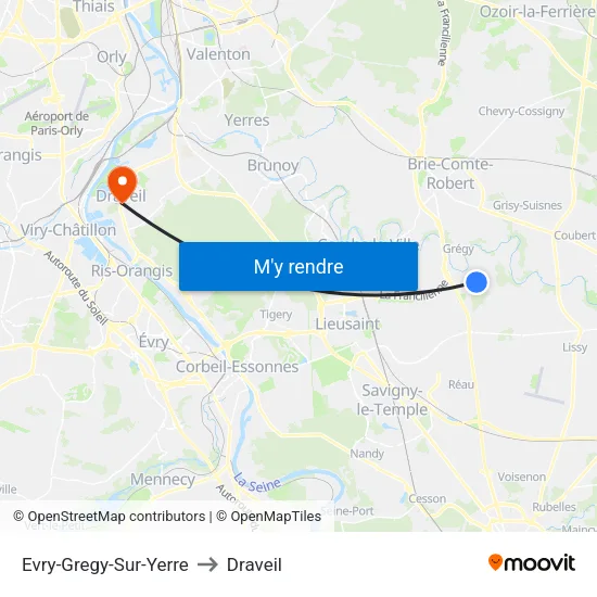 Evry-Gregy-Sur-Yerre to Draveil map