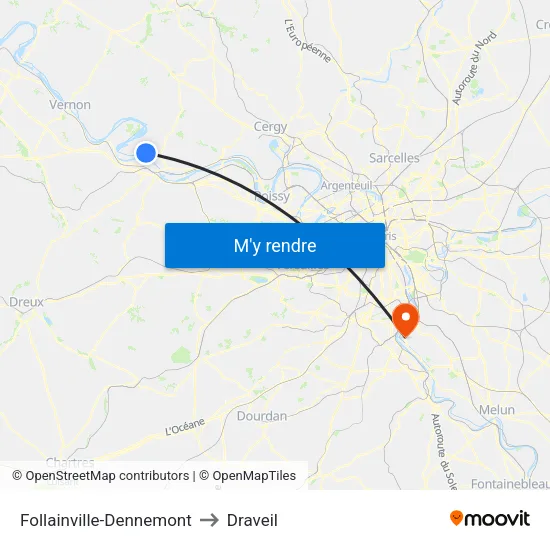 Follainville-Dennemont to Draveil map