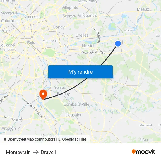 Montevrain to Draveil map