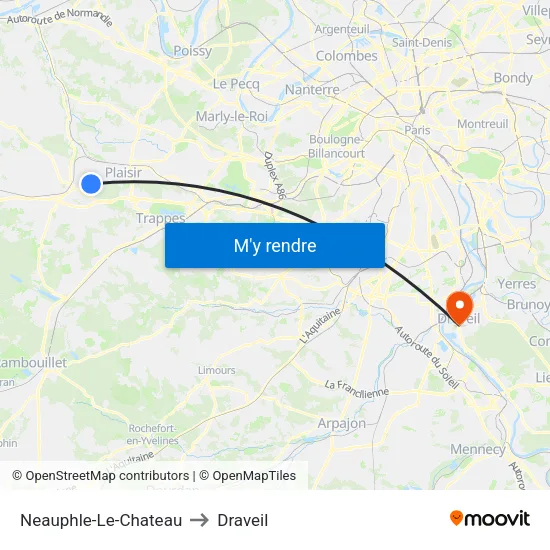 Neauphle-Le-Chateau to Draveil map