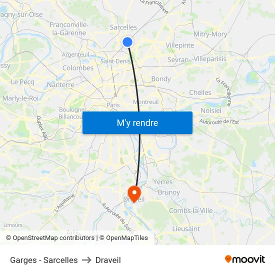 Garges - Sarcelles to Draveil map