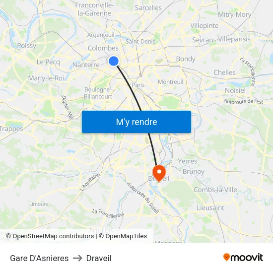 Gare D'Asnieres to Draveil map