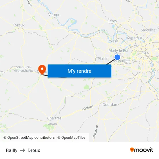 Bailly to Dreux map