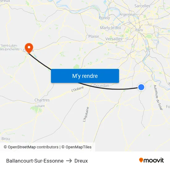 Ballancourt-Sur-Essonne to Dreux map