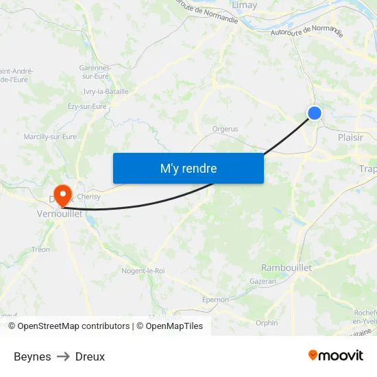 Beynes to Dreux map