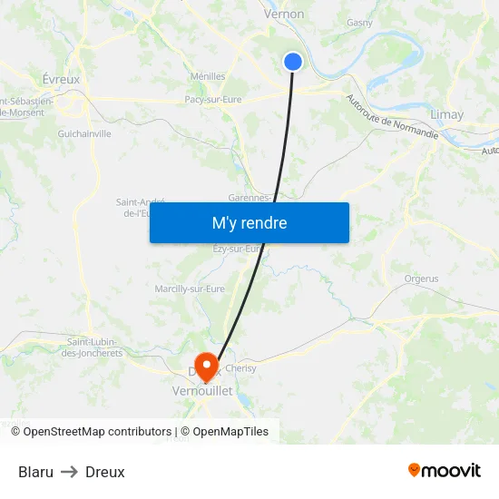 Blaru to Dreux map