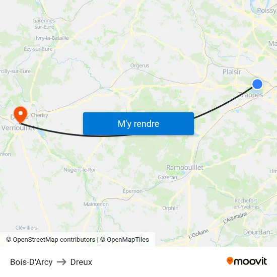 Bois-D'Arcy to Dreux map