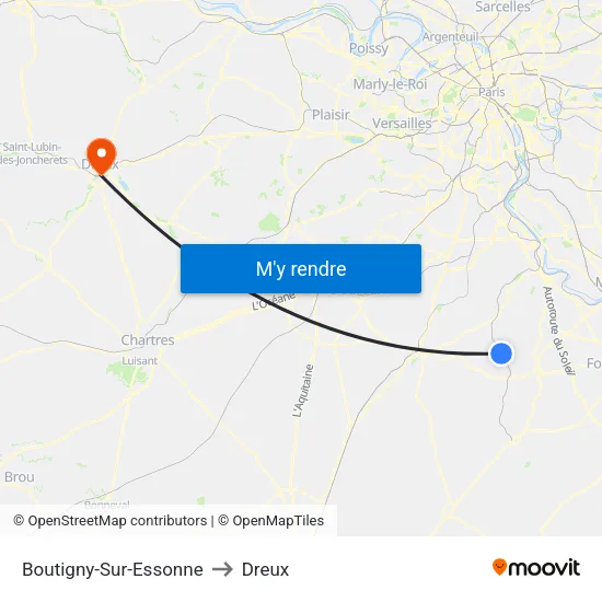 Boutigny-Sur-Essonne to Dreux map