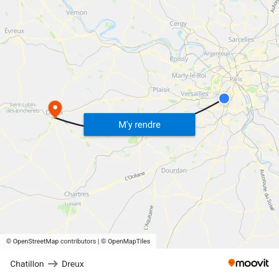 Chatillon to Dreux map