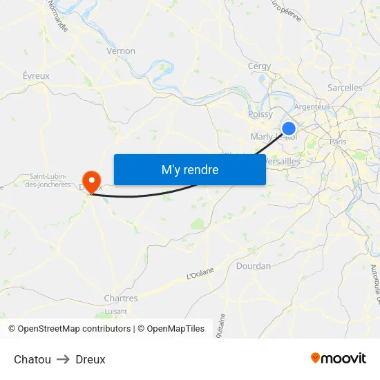 Chatou to Dreux map