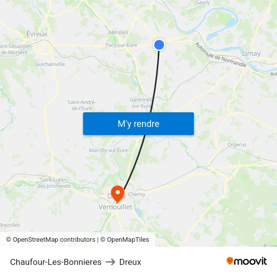 Chaufour-Les-Bonnieres to Dreux map